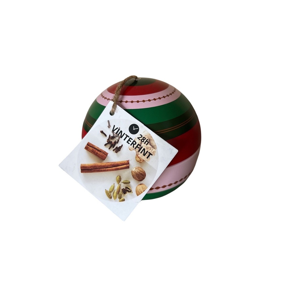 NEW IKEA Vinterfint Scented Candle in Tin Ornament Red Green Striped Holiday 28h